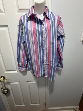 Women's Striped Button-Down wrinkle free Shirt in purple and Pink size 12